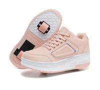 Hixingo Zapatos con Ruedas para Niños y Niñas, Patines Multiusos 2 en 1, Zapatillas Deportivas al Aire Libre Retráctil, Zapatillas de Skateboarding Niña Niño 31 EU Rosa