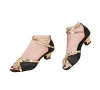 Hixingo Zapatos de Baile Latino Mujer 3,5cm Tango Zapatos de Salsa y Bachata con Tacón Cómodos Elegante Sandalias para latín, Salsa, Tango, Rumba, Cha Cha (Negro,42)