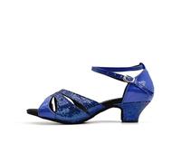 Hixingo Zapatos de Baile Latino Mujer 3,5cm Tango Zapatos de Salsa y Bachata con Tacón Cómodos Elegante Sandalias para latín,Tango, Rumba, Cha Cha (Azul,40)