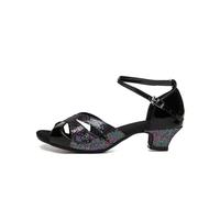 Hixingo Zapatos de Baile Latino Mujer 3,5cm Tango Zapatos de Salsa y Bachata con Tacón Cómodos Elegante Sandalias para latín,Tango, Rumba, Cha Cha Exterior (Negro,40)