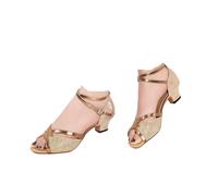 Hixingo Zapatos de Baile Latino Mujer 3,5cm Tango Zapatos de Salsa y Bachata con Tacón Cómodos Elegante Sandalias para latín, Salsa, Tango, Rumba, Cha Cha (Marrón,38)