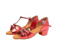 Hixingo Zapatos de Baile Latino Mujer 3cm Tango Zapatos de Salsa y Bachata con Tacón Cómodos Elegante Sandalias para latín, Salsa, Tango, Rumba, Cha Cha -Modelo L1032 (Rojo,39)