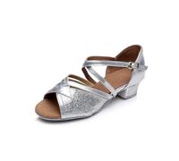 Hixingo Zapatos de Baile Latino Mujer 3cm Tango Zapatos de Salsa y Bachata con Tacón Cómodos Elegante Sandalias para latín, Salsa, Tango, Rumba, Cha Cha -Modelo L1007 (Plata,36)