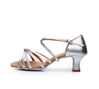 Hixingo Zapatos de Baile Latino Mujer 5cm Tango Zapatos de Salsa y Bachata con Tacón Cómodos Elegante Sandalias para latín, Salsa, Tango, Rumba, Cha Cha -Modelo L300 (Plata,37)