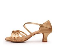 Hixingo Zapatos de Baile Latino Mujer 5cm Tango Zapatos de Salsa y Bachata con Tacón Cómodos Elegante Sandalias para latín, Salsa, Tango, Rumba, Cha Cha -Modelo L300 (Marrón Claro,34)