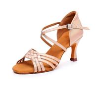 Hixingo Zapatos de Baile Latino Mujer 7.5cm Tango Zapatos de Salsa y Bachata con Tacón Cómodos Elegante Sandalias para latín, Salsa, Tango, Rumba, Cha Cha -Style 6732 (Rosa,34)