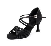 Hixingo Zapatos de Baile Latino Mujer 7.5cm Tango Zapatos de Salsa y Bachata con Tacón Cómodos Elegante Sandalias para latín, Salsa, Tango, Rumba, Cha Cha -Style 6732 (Negro,39)