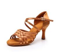 Hixingo Zapatos de Baile Latino Mujer 7.5cm Tango Zapatos de Salsa y Bachata con Tacón Cómodos Elegante Sandalias para latín, Salsa, Tango, Rumba, Cha Cha -Style 6732 (Marrón,35)