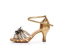 Hixingo Zapatos de Baile Latino Mujer 7cm Tango Zapatos de Salsa y Bachata con Tacón Cómodos Elegante Sandalias para latín, Salsa, Tango, Rumba, Cha Cha -Style 1015 (Gold,37)