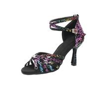 Hixingo Zapatos de Baile Latino Mujer 7cm Tango Zapatos de Salsa y Bachata con Tacón Cómodos Elegante Sandalias para latín, Salsa, Tango, Rumba, Cha Cha (Negro,36)