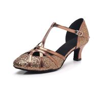 Hixingo Zapatos de Baile Latino Mujer Brillo 5.5CM, Zapatos Salsa Mujer Tacón Cubano Práctica Profesional para Salsa Tango y Bachata, Fiesta Carnaval (511 Bronce,40)