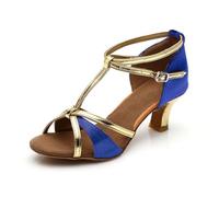 Hixingo Zapatos de Baile Latino Mujer Brillo 5CM, Zapatos Salsa Mujer Tacón Cubano Práctica Profesional para Salsa Tango y Bachata, Fiesta Carnaval (809 Azul,34)