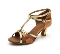 Hixingo Zapatos de Baile Latino Mujer Brillo 5CM, Zapatos Salsa Mujer Tacón Cubano Práctica Profesional para Salsa Tango y Bachata, Fiesta Carnaval (809 Marrón,37)