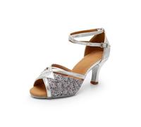 Hixingo Zapatos de Baile Latino Mujer Brillo 5CM, Zapatos Salsa Mujer Tacón Cubano Práctica Profesional para Salsa Tango y Bachata, Fiesta Carnaval (1818 Gris,34)