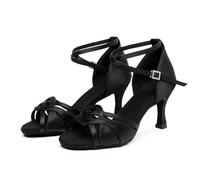 Hixingo Zapatos de Baile Latino Mujer Brillo 7.5CM, Zapatos Salsa Mujer Tacón Cubano Práctica Profesional para Salsa Tango y Bachata, Fiesta Carnaval (9011 Negro,38)