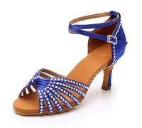 Hixingo Zapatos de Baile Latino Mujer Brillo 7.5CM, Zapatos Salsa Mujer Tacón Cubano Práctica Profesional para Salsa Tango y Bachata, Fiesta Carnaval (1392 Azul,34)