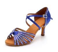 Hixingo Zapatos de Baile Latino Mujer Brillo 7.5CM, Zapatos Salsa Mujer Tacón Cubano Práctica Profesional para Salsa Tango y Bachata, Fiesta Carnaval (1393 Azul,36)
