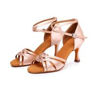 Hixingo Zapatos de Baile Latino Mujer Brillo 7.5CM, Zapatos Salsa Mujer Tacón Cubano Práctica Profesional para Salsa Tango y Bachata, Fiesta Carnaval (9011 Rosa,40)