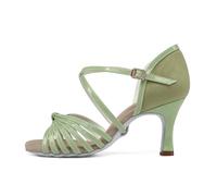 Hixingo Zapatos de Baile Latino Mujer Tacon 5.5 cm, Zapatos de Baile Latino Mujer Tacón Bajo Plataforma Cubano Práctica Profesional para Salsa y Bachata, Tango, Fiesta Carnaval (Verde 2,36)