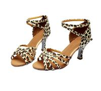 Hixingo Zapatos de Baile Latino Mujer Tacon 5 cm, Zapatos de Baile Latino Mujer Tacón Bajo Plataforma Cubano Práctica Profesional para Salsa y Bachata, Tango, Fiesta Carnaval (M18 Leopardo,34)