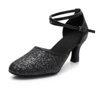 Hixingo Zapatos de Baile Latino Mujer Tacon 7 cm, Zapatos de Baile Latino Mujer Tacón Bajo Plataforma Cubano Práctica Profesional para Salsa y Bachata, Tango, Fiesta Carnaval (1802 Negro Oscuro,36)