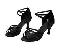 Hixingo Zapatos de Baile Latino Mujer Tacon 7 cm, Zapatos de Baile Latino Mujer Tacón Bajo Plataforma Cubano Práctica Profesional para Salsa y Bachata, Tango, Fiesta Carnaval (M18 Negro,40)