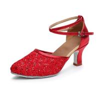 Hixingo Zapatos de Baile Latino Mujer Tacon 7 cm, Zapatos de Baile Latino Mujer Tacón Bajo Plataforma Cubano Práctica Profesional para Salsa y Bachata, Tango, Fiesta Carnaval (1802 Rojo,37)