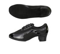 Hixingo Zapatos de Baile Latino Mujer Tacon Bajo 3.5 cm, Zapatos de Baile Mujer Horma Ancha Cordones Práctica Profesional para Cha-Cha, Rumba, Samba, Tango, Salsa y Bachata (KY30 Negro Brillante,40)