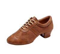 Hixingo Zapatos de Baile Latino Mujer Tacon Bajo 3.5 cm, Zapatos de Baile Mujer Horma Ancha Cordones Práctica Profesional para Cha-Cha, Rumba, Samba, Tango, Salsa y Bachata (2213 Marrón,36)