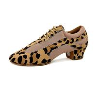 Hixingo Zapatos de Baile Latino Mujer Tacon Bajo 3.5 cm, Zapatos de Baile Mujer Horma Ancha Cordones Práctica Profesional para Cha-Cha, Rumba, Samba, Tango, Salsa y Bachata (103 Leopardo,41)