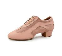 Hixingo Zapatos de Baile Latino Mujer Tacon Bajo 3.5 cm, Zapatos de Baile Mujer Horma Ancha Cordones Práctica Profesional para Cha-Cha, Rumba, Samba, Tango, Salsa y Bachata (103 Rosa,34)