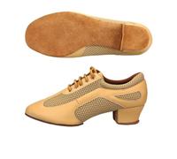 Hixingo Zapatos de Baile Latino Mujer Tacon Bajo 5.5 cm, Zapatos de Baile Mujer Horma Ancha Cordones Práctica Profesional para Cha-Cha, Rumba, Samba, Tango, Salsa y Bachata (Beige 3,40)