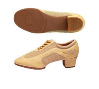 Hixingo Zapatos de Baile Latino Mujer Tacon Bajo 5.5 cm, Zapatos de Baile Mujer Horma Ancha Cordones Práctica Profesional para Cha-Cha, Rumba, Samba, Tango, Salsa y Bachata (ZB30 Beige,40)