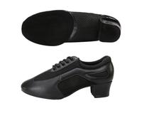 Hixingo Zapatos de Baile Latino Mujer Tacon Bajo 5.5 cm, Zapatos de Baile Mujer Horma Ancha Cordones Práctica Profesional para Cha-Cha, Rumba, Samba, Tango, Salsa y Bachata (Negro 1,41)