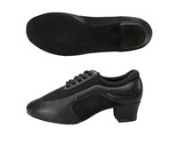 Hixingo Zapatos de Baile Latino Mujer Tacon Bajo 5.5 cm, Zapatos de Baile Mujer Horma Ancha Cordones Práctica Profesional para Cha-Cha, Rumba, Samba, Tango, Salsa y Bachata (Negro 2,36)