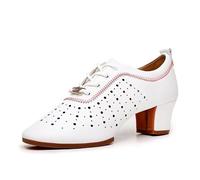 Hixingo Zapatos de Baile Latino Mujer Tacon Bajo 5 cm, Zapatos de Baile Mujer Horma Ancha Cordones Práctica Profesional para Cha-Cha, Rumba, Samba, Tango, Salsa y Bachata (DZW Blanco,40)