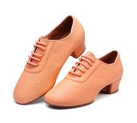 Hixingo Zapatos de Baile Latino Mujer Tacon Bajo 5 cm, Zapatos de Baile Mujer Horma Ancha Cordones Práctica Profesional para Cha-Cha, Rumba, Samba, Tango, Salsa y Bachata (LMD27 Naranja,37)