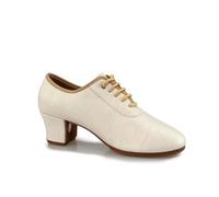 Hixingo Zapatos de Baile Latino Mujer Tacon Bajo 5 cm, Zapatos de Baile Mujer Horma Ancha Cordones Práctica Profesional para Cha-Cha, Rumba, Samba, Tango, Salsa y Bachata (ZMD1 Beige,38)