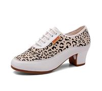 Hixingo Zapatos de Baile Latino Mujer Tacon Bajo 5 cm, Zapatos de Baile Mujer Horma Ancha Cordones Práctica Profesional para Cha-Cha, Rumba, Samba, Tango, Salsa y Bachata (2211 Blanco,41)