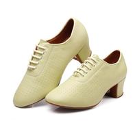 Hixingo Zapatos de Baile Latino Mujer Tacon Bajo 5 cm, Zapatos de Baile Mujer Horma Ancha Cordones Práctica Profesional para Cha-Cha, Rumba, Samba, Tango, Salsa y Bachata (LMD27 Verde,37)