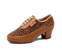 Hixingo Zapatos de Baile Latino Mujer Tacon Bajo 5 cm, Zapatos de Baile Mujer Horma Ancha Cordones Práctica Profesional para Cha-Cha, Rumba, Samba, Tango, Salsa y Bachata (2211 Marrón,39)