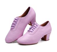 Hixingo Zapatos de Baile Latino Mujer Tacon Bajo 5 cm, Zapatos de Baile Mujer Horma Ancha Cordones Práctica Profesional para Cha-Cha, Rumba, Samba, Tango, Salsa y Bachata (ZMD27 Morado,37)