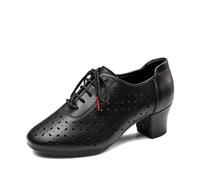 Hixingo Zapatos de Baile Latino Mujer Tacon Bajo 5 cm, Zapatos de Baile Mujer Horma Ancha Cordones Práctica Profesional para Cha-Cha, Rumba, Samba, Tango, Salsa y Bachata (HD406 Negro,41)