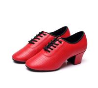 Hixingo Zapatos de Baile Latino Mujer Tacon Bajo 5 cm, Zapatos de Baile Mujer Horma Ancha Cordones Práctica Profesional para Cha-Cha, Rumba, Samba, Tango, Salsa y Bachata (SW92 Rojo,40)