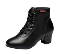 Hixingo Zapatos de Baile Latino Mujer Tacon Bajo 5 cm, Zapatos de Baile Mujer Horma Ancha Cordones Práctica Profesional para Cha-Cha, Rumba, Samba, Tango, Salsa y Bachata (368-2 Negro,36)