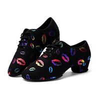 Hixingo Zapatos de Baile Latino Mujer Tacon Bajo 5 cm, Zapatos de Baile Mujer Horma Ancha Cordones Práctica Profesional para Cha-Cha, Rumba, Samba, Tango, Salsa y Bachata (Colores,35)