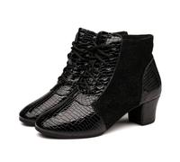 Hixingo Zapatos de Baile Latino Mujer Tacon Bajo 5 cm, Zapatos de Baile Mujer Horma Ancha Cordones Práctica Profesional para Cha-Cha, Rumba, Samba, Tango, Salsa y Bachata (SW27 Negro,38)