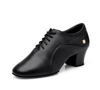 Hixingo Zapatos de Baile Latino Mujer Tacon Bajo 5 cm, Zapatos de Baile Mujer Horma Ancha Cordones Práctica Profesional para Cha-Cha, Rumba, Samba, Tango, Salsa y Bachata (7547 Negro,39)