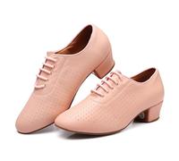 Hixingo Zapatos de Baile Latino Mujer Tacon Bajo 5 cm, Zapatos de Baile Mujer Horma Ancha Cordones Práctica Profesional para Cha-Cha, Rumba, Samba, Tango, Salsa y Bachata (ZMD27 Rosa,40)