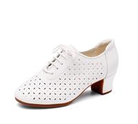 Hixingo Zapatos de Baile Latino Mujer Tacon Bajo 5 cm, Zapatos de Baile Mujer Horma Ancha Cordones Práctica Profesional para Cha-Cha, Rumba, Samba, Tango, Salsa y Bachata (HD406 Blanco,41)